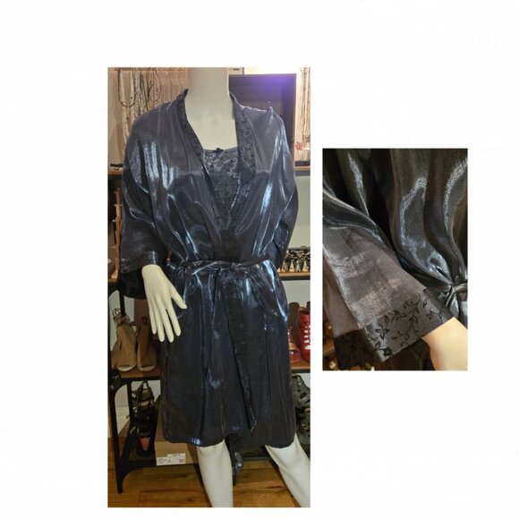 Blue Satin Set night gown kimono size Large - 12 - Picture 2 of 10